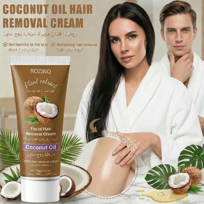 ROZINO Gentle Coconut Oil Hair Removal Cream - Plant Extract Depilatory for Face, Sensitive Skin & Body, 100g-LIN