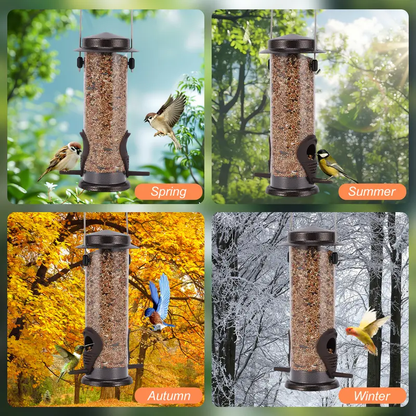 Sturdy Metal Bird Feeders 2 Pack for Outdoor Hanging with 4 Bags of High-Quality Seed Mix Oat Millet Buckwheat Oil Sunflower Wheat Durable Gift Resistant to Squirrels-LIN