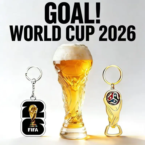 Two Packs World Cup 2026 Soccer Beer Glass Drinkware-160zTrophy Shaped Drinking Cup for Viewing Parties -Premium Football Merchandise & Novelty Gifts forSoccer Fans-LIN