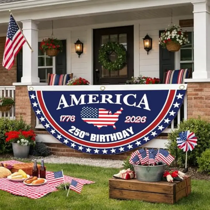 USA 250th Anniversary Banner 1776-2026, Patriotic American Flag Bunting for July 4th Memorial Day Decor, Outdoor Heavy Duty 2-Pack with Brass Grommets, 1.5x3 Ft Each-LIN