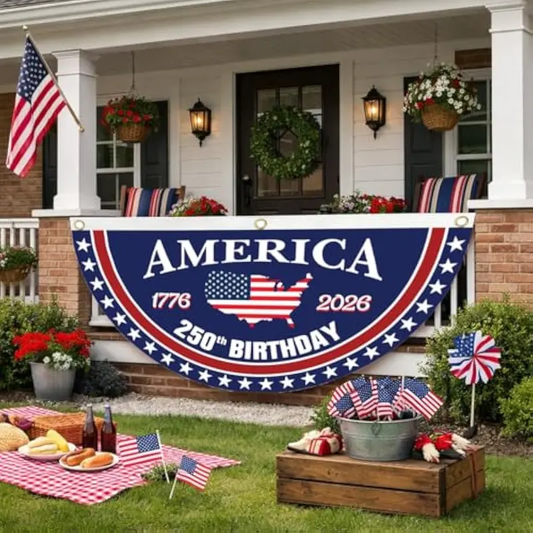 USA 250th Anniversary Banner 1776-2026, Patriotic American Flag Bunting for July 4th Memorial Day Decor, Outdoor Heavy Duty 2-Pack with Brass Grommets, 1.5x3 Ft Each-LIN