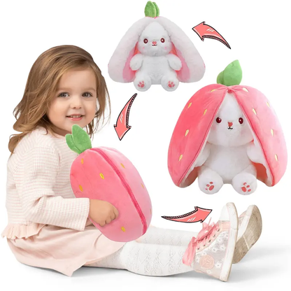 Bunny Stuffed Animal, Strawberry Reversible Cuddle Bunny Plush Doll with Zipper Cute Soft Rabbit Toys Pillow for Kids and Adults Easter Bunnies Plushies Gifts-LIN