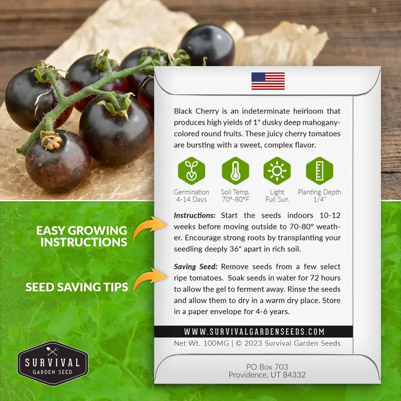 100 Black Tomato Seeds Rare Mini Heirloom Variety Sweet Juicy Garden Vegetable for Home Growing Compact Plants with Rich Red Interior Ideal for Pots Containers or Garden Beds-LIN