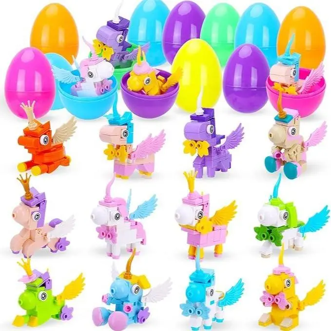 24 Pack Prefilled Easter Eggs with Dinosaur Toy Stress Relief Toys – Colorful Easter Egg Fillers-LIN