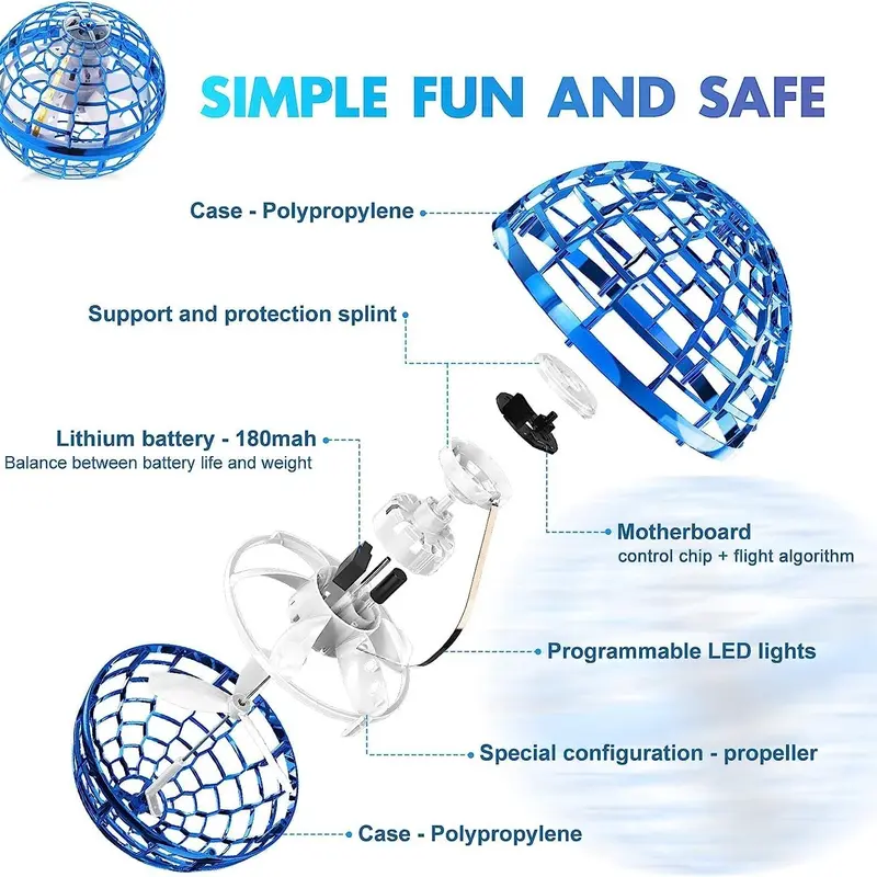 Ufo Smart Inductive Spinning Ball Magic Flying Ball Levitation Ball Fingertip Glowing Magic Ball Stress Relief Toy for Kids,360°Rotating Hand Controlled Drone Orbit,Hand Controlled Mini Drone with Led Lights, Cool Toys Gift for Boys & Girls-LIN