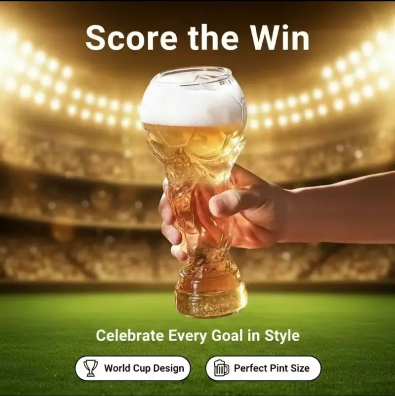 Two Packs World Cup 2026 Soccer Beer Glass Drinkware-160zTrophy Shaped Drinking Cup for Viewing Parties -Premium Football Merchandise & Novelty Gifts forSoccer Fans-LIN