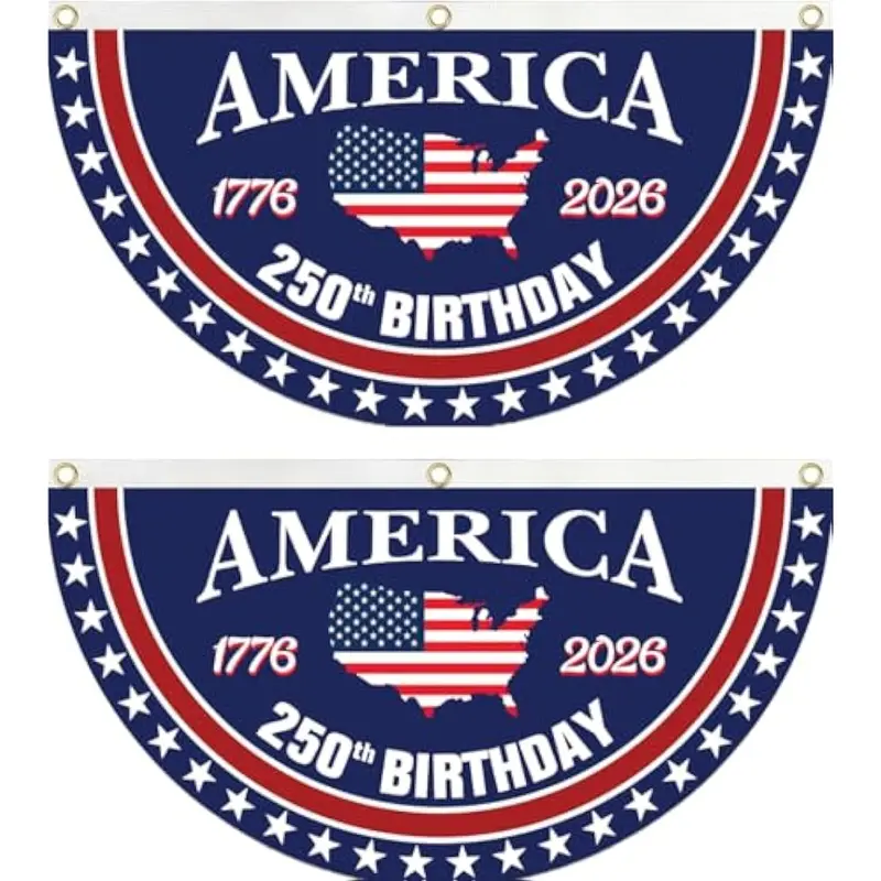 USA 250th Anniversary Banner 1776-2026, Patriotic American Flag Bunting for July 4th Memorial Day Decor, Outdoor Heavy Duty 2-Pack with Brass Grommets, 1.5x3 Ft Each-LIN