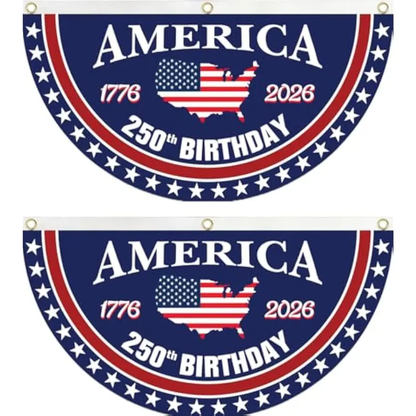 USA 250th Anniversary Banner 1776-2026, Patriotic American Flag Bunting for July 4th Memorial Day Decor, Outdoor Heavy Duty 2-Pack with Brass Grommets, 1.5x3 Ft Each-LIN