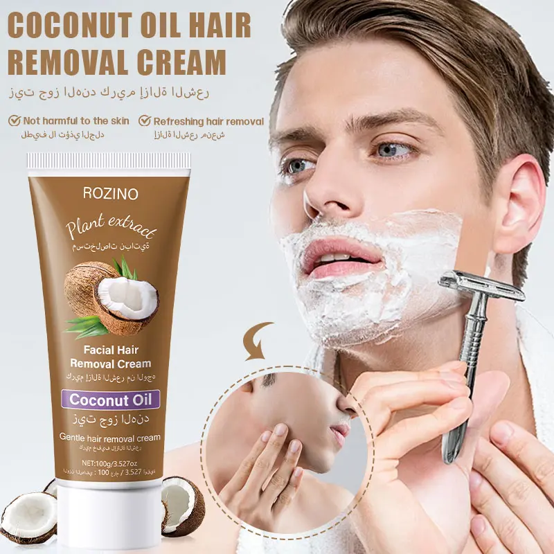 ROZINO Gentle Coconut Oil Hair Removal Cream - Plant Extract Depilatory for Face, Sensitive Skin & Body, 100g-LIN