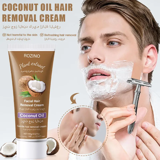 ROZINO Gentle Coconut Oil Hair Removal Cream - Plant Extract Depilatory for Face, Sensitive Skin & Body, 100g-LIN
