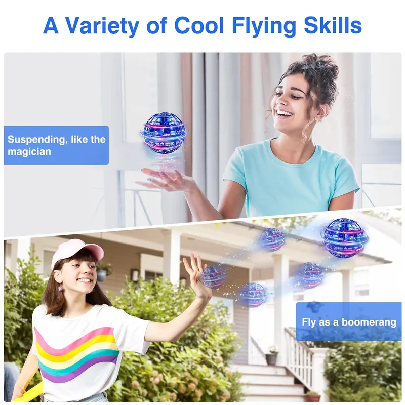 Ufo Smart Inductive Spinning Ball Magic Flying Ball Levitation Ball Fingertip Glowing Magic Ball Stress Relief Toy for Kids,360°Rotating Hand Controlled Drone Orbit,Hand Controlled Mini Drone with Led Lights, Cool Toys Gift for Boys & Girls-LIN