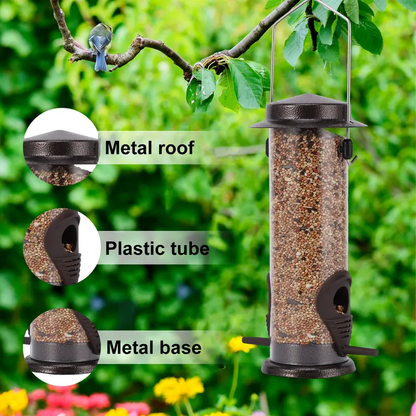 Sturdy Metal Bird Feeders 2 Pack for Outdoor Hanging with 4 Bags of High-Quality Seed Mix Oat Millet Buckwheat Oil Sunflower Wheat Durable Gift Resistant to Squirrels-LIN
