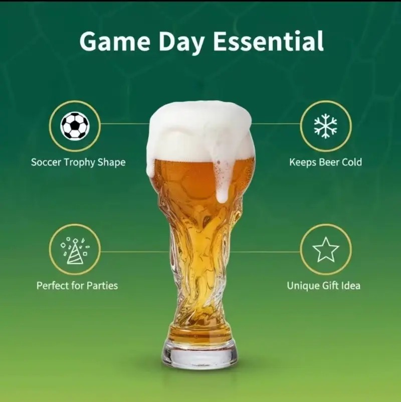 Two Packs World Cup 2026 Soccer Beer Glass Drinkware-160zTrophy Shaped Drinking Cup for Viewing Parties -Premium Football Merchandise & Novelty Gifts forSoccer Fans-LIN