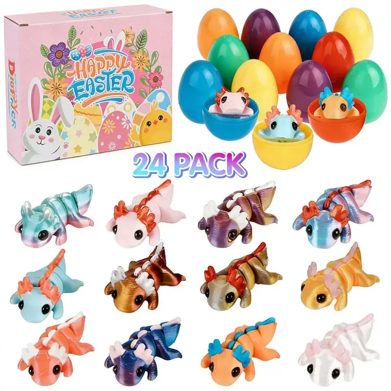 24 Pack Prefilled Easter Eggs with Dinosaur Toy Stress Relief Toys – Colorful Easter Egg Fillers-LIN