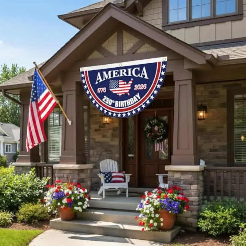 USA 250th Anniversary Banner 1776-2026, Patriotic American Flag Bunting for July 4th Memorial Day Decor, Outdoor Heavy Duty 2-Pack with Brass Grommets, 1.5x3 Ft Each-LIN