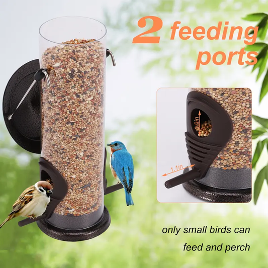 Sturdy Metal Bird Feeders 2 Pack for Outdoor Hanging with 4 Bags of High-Quality Seed Mix Oat Millet Buckwheat Oil Sunflower Wheat Durable Gift Resistant to Squirrels-LIN