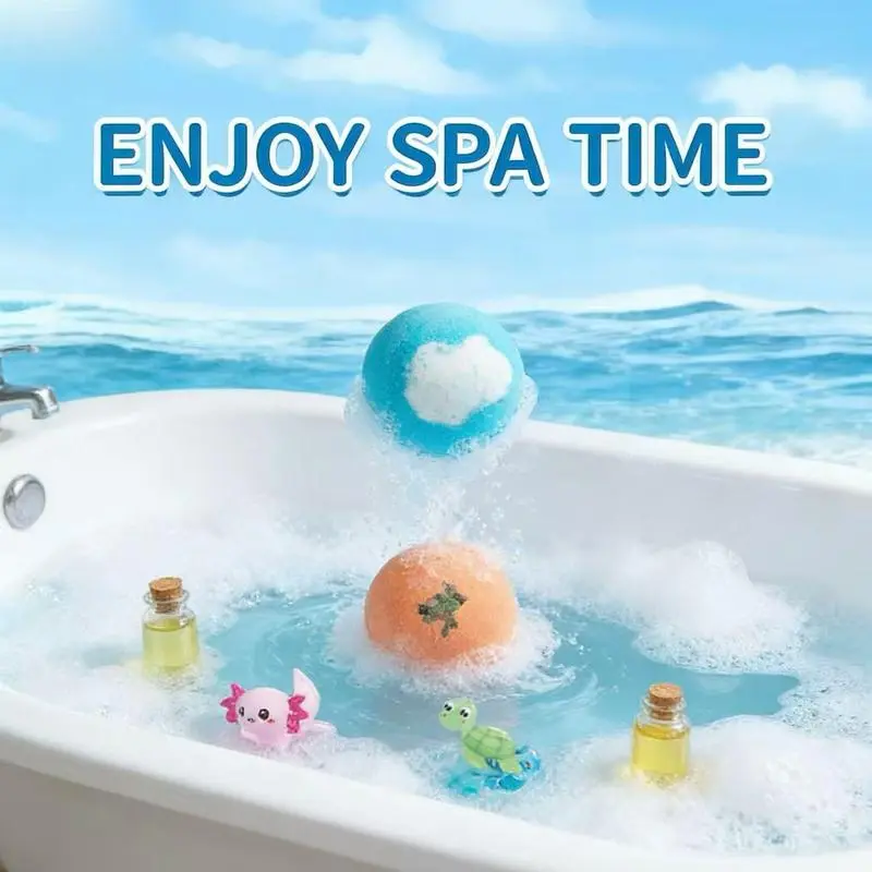 Ocean Toys Bath Balls Set with Surprise Inside Handmade Zodiac Animal Natural Sea Salt Bubble Bath Balls for Women Men Spa Gift 12 Pieces-LIN