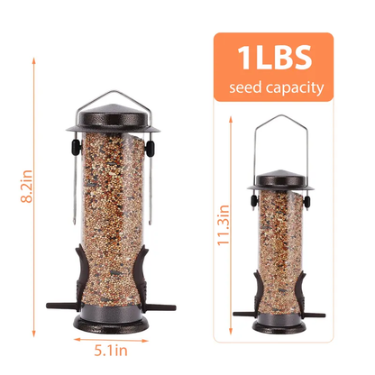 Sturdy Metal Bird Feeders 2 Pack for Outdoor Hanging with 4 Bags of High-Quality Seed Mix Oat Millet Buckwheat Oil Sunflower Wheat Durable Gift Resistant to Squirrels-LIN